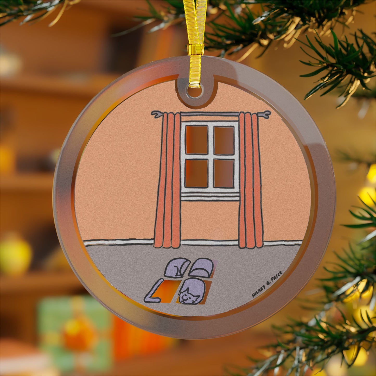 Rhymes With Orange "Feline Fine" Glass Ornament