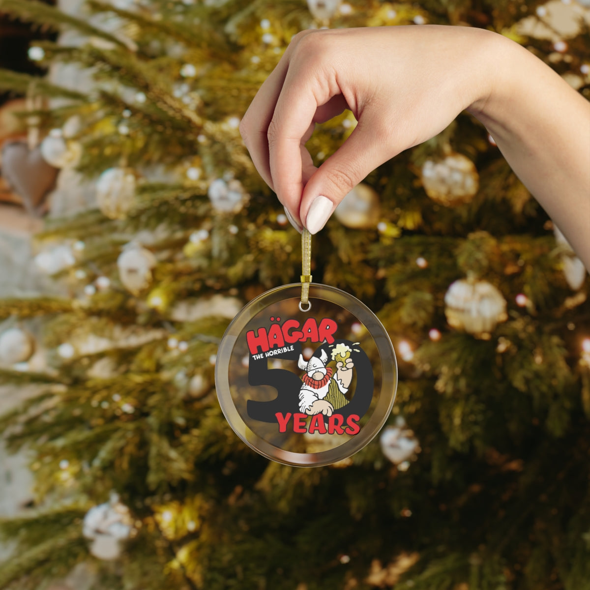 HAGAR THE HORRIBLE Commemorative 50th Anniversary Glass Ornament