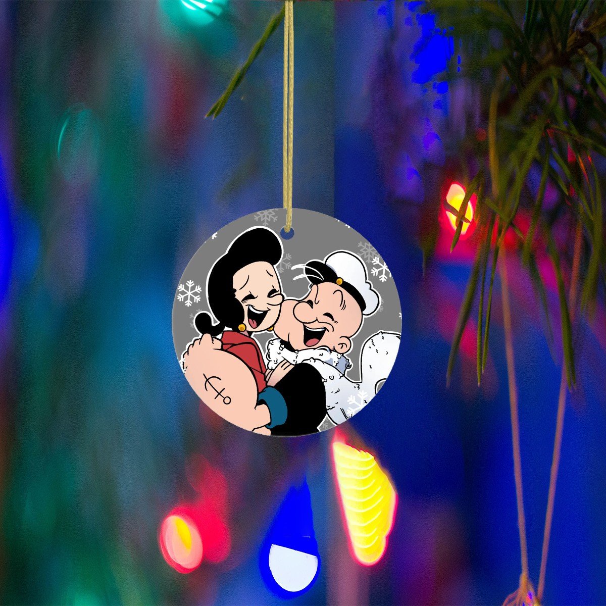 Snowflake Sweethearts- Olive and Popeye Ceramic Ornament