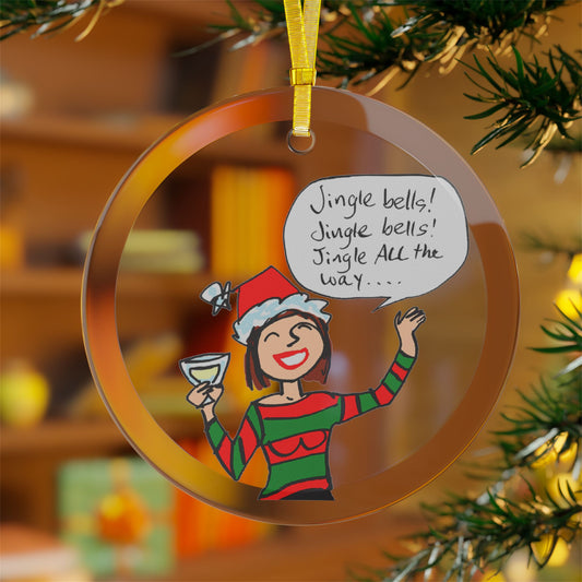 Six Chix "Jingle Bells" Glass Ornament by Stephanie Piro: A Festive Touch for Your Holiday Decor