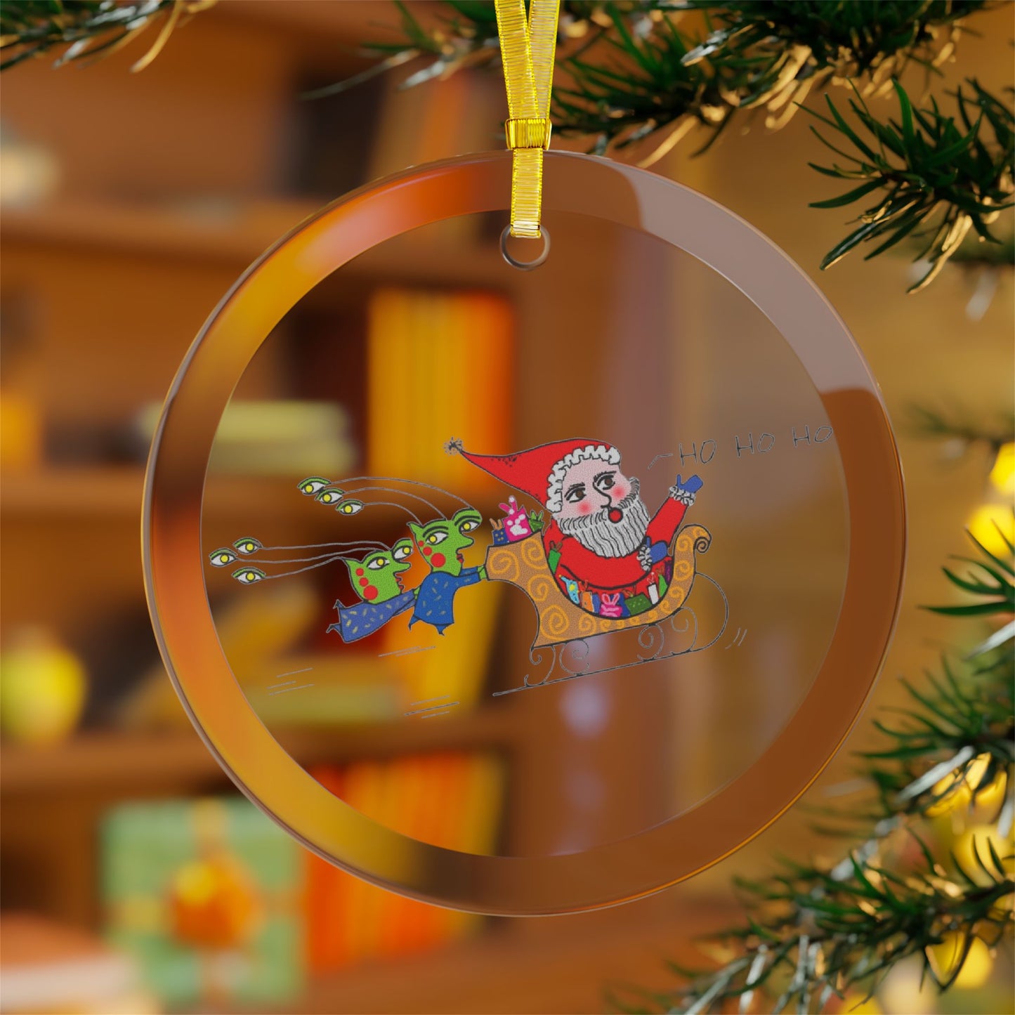 Alice- "Santa's Out-of-this-world Sleigh" Glass Ornament
