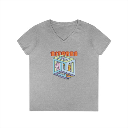 Bizarro Ladies' “Escher Cube” V-Neck T-Shirt