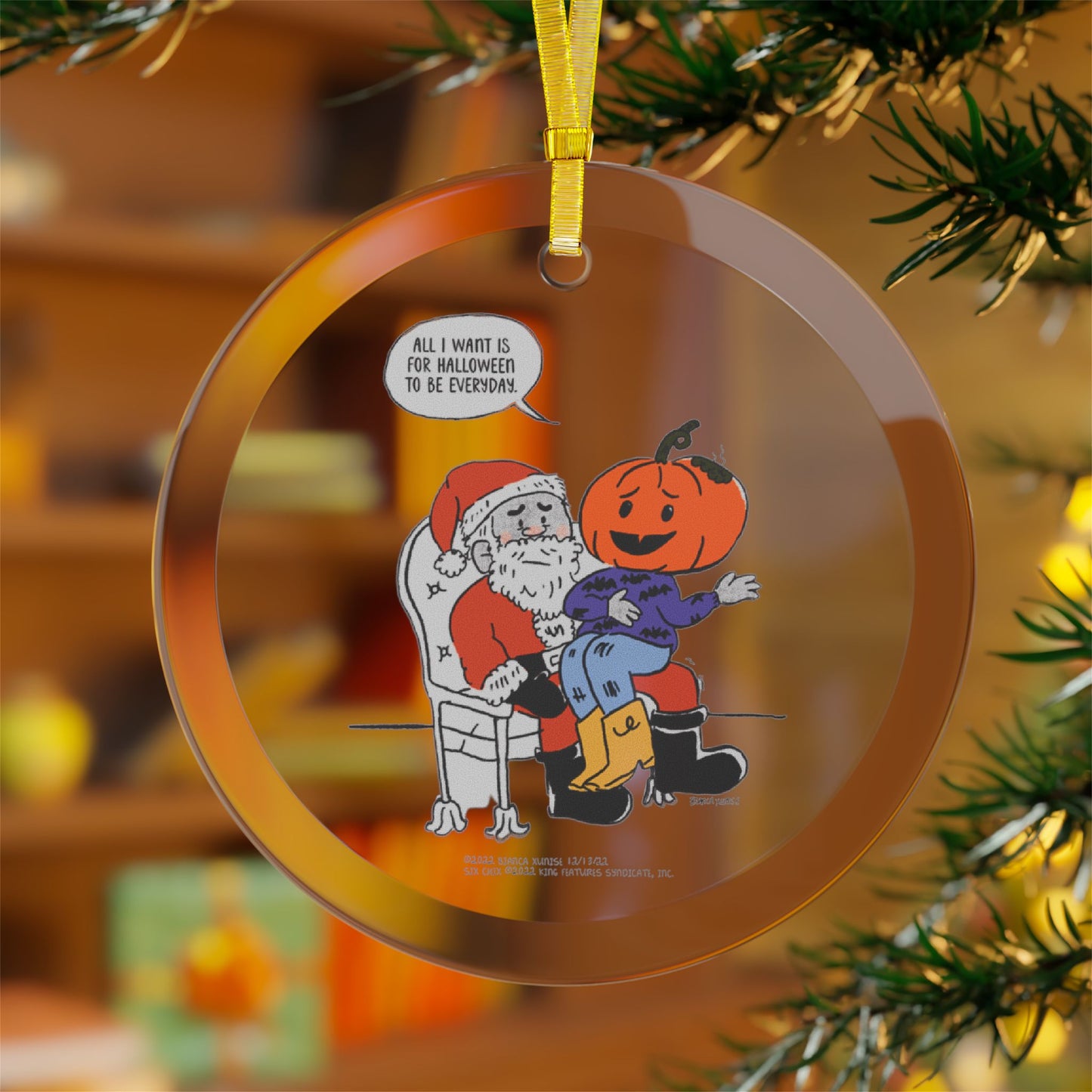 Six Chix- "Nightmare before Giftmas" Glass Ornament by Bianca Xunise