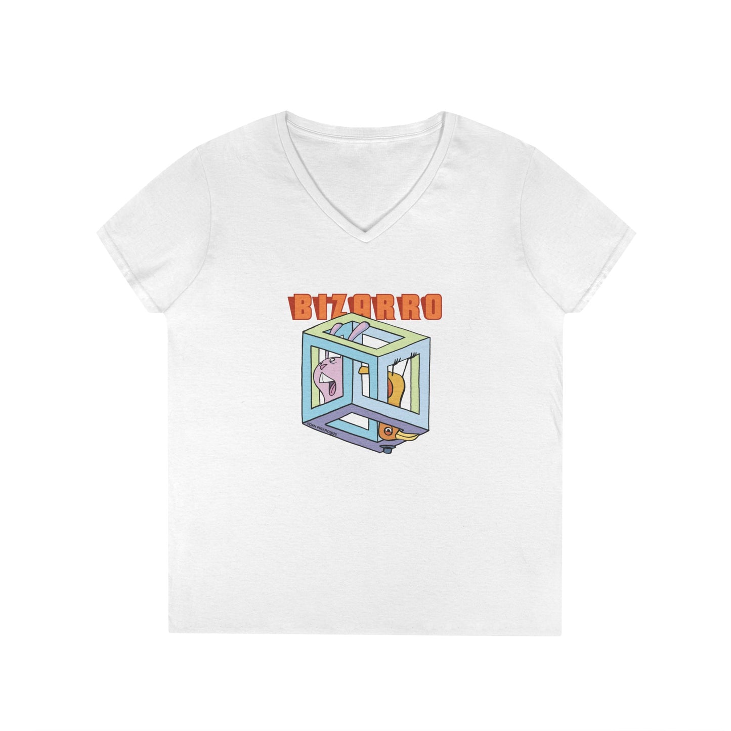 Bizarro Ladies' “Escher Cube” V-Neck T-Shirt