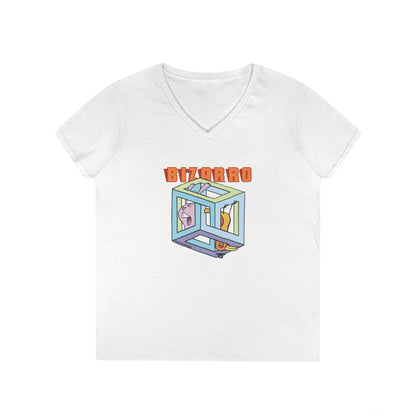 Bizarro Ladies' “Escher Cube” V-Neck T-Shirt