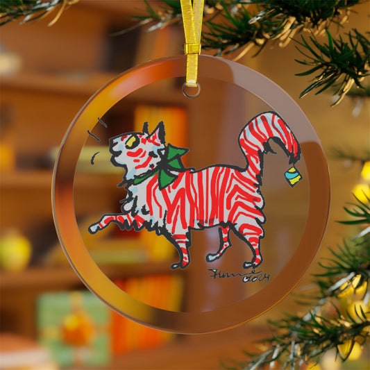 Six Chix "Candy Cane Cat" Glass Ornament by Stephanie Piro: A Purrfectly Festive Touch for Your Tree