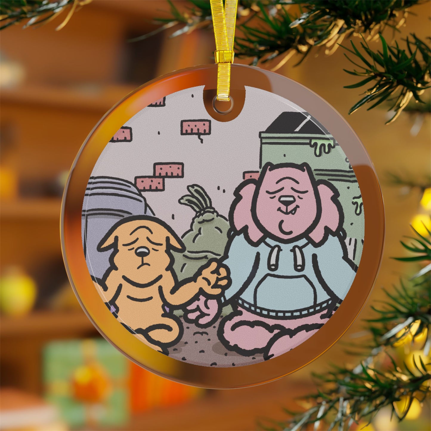 Peaceful Paws Nibbles and Scratch Glass Ornament