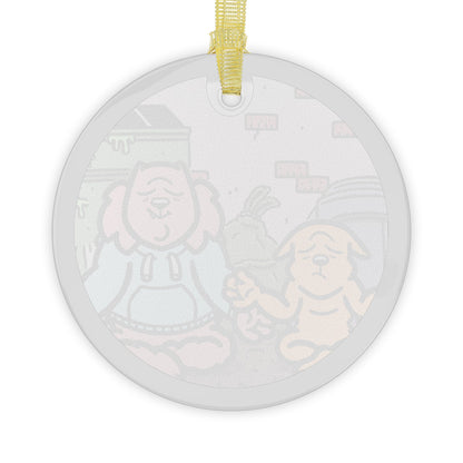 Peaceful Paws Nibbles and Scratch Glass Ornament