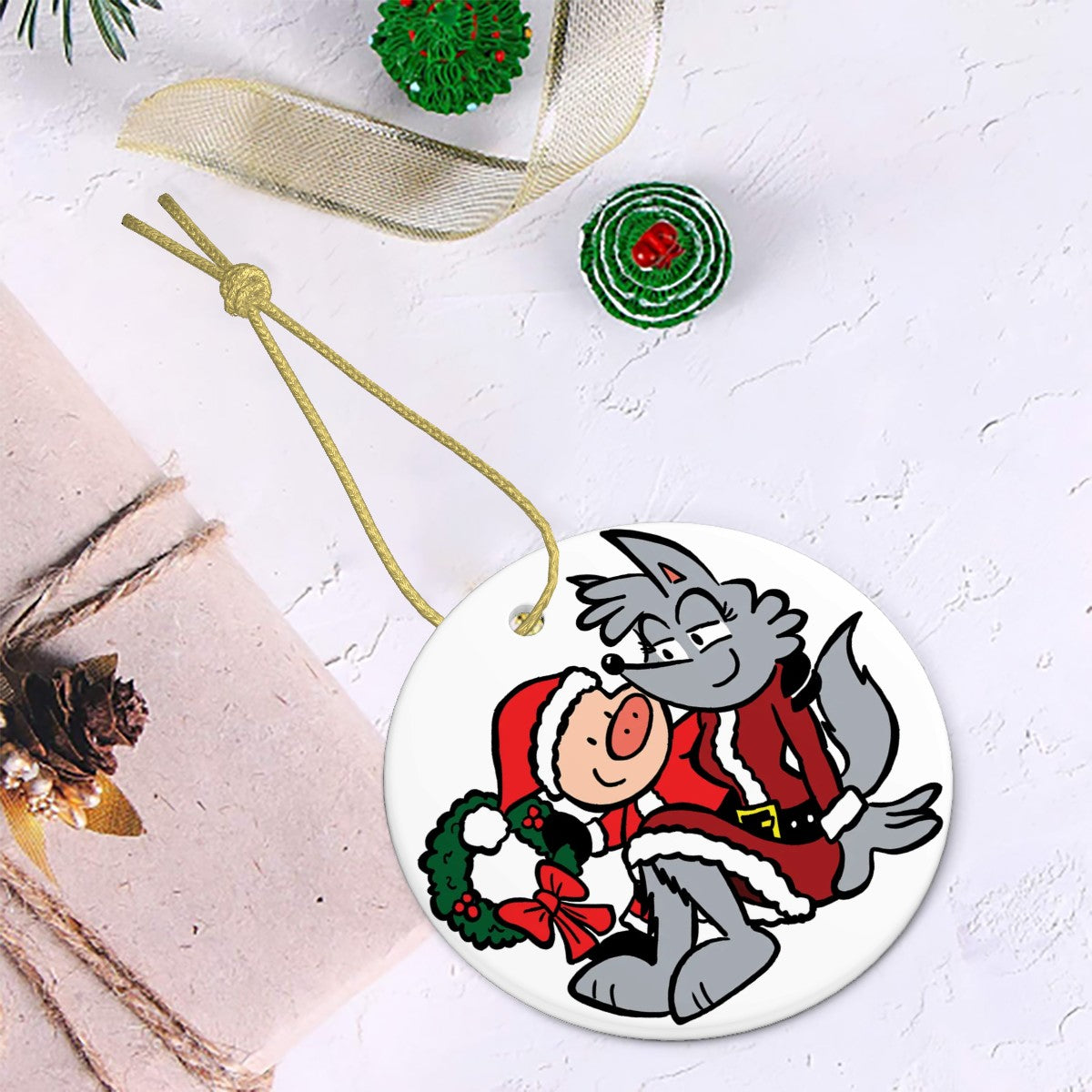 Suburban Fairytales "Huffin' Around the Mistletoe" Ceramic Ornament