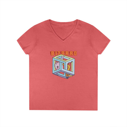Bizarro Ladies' “Escher Cube” V-Neck T-Shirt