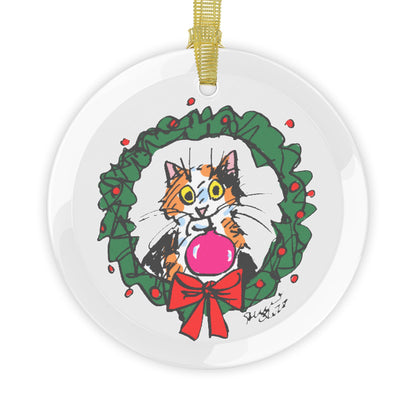 Six Chix- "A Kitty Christmas" Glass Ornament by Stephanie Piro