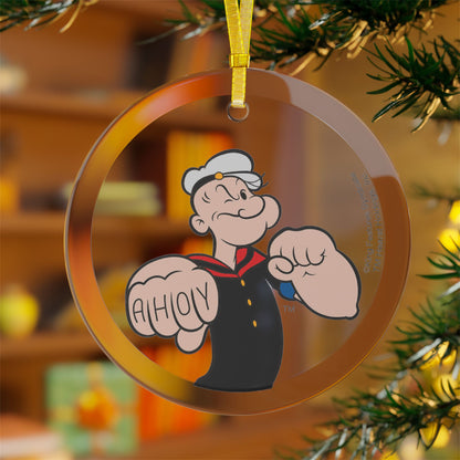 Popeye "Ahoy" Knuckle Tattoo Glass Ornament: A Tribute to the Sailor Man