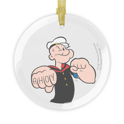 Popeye "Ahoy" Knuckle Tattoo Glass Ornament: A Tribute to the Sailor Man