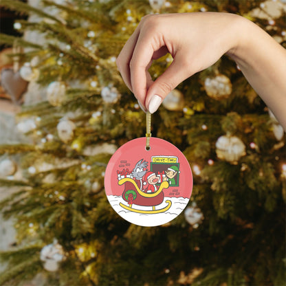 Suburban Fairytales- "Sleigh-Thru Surprise" Glass Ornament