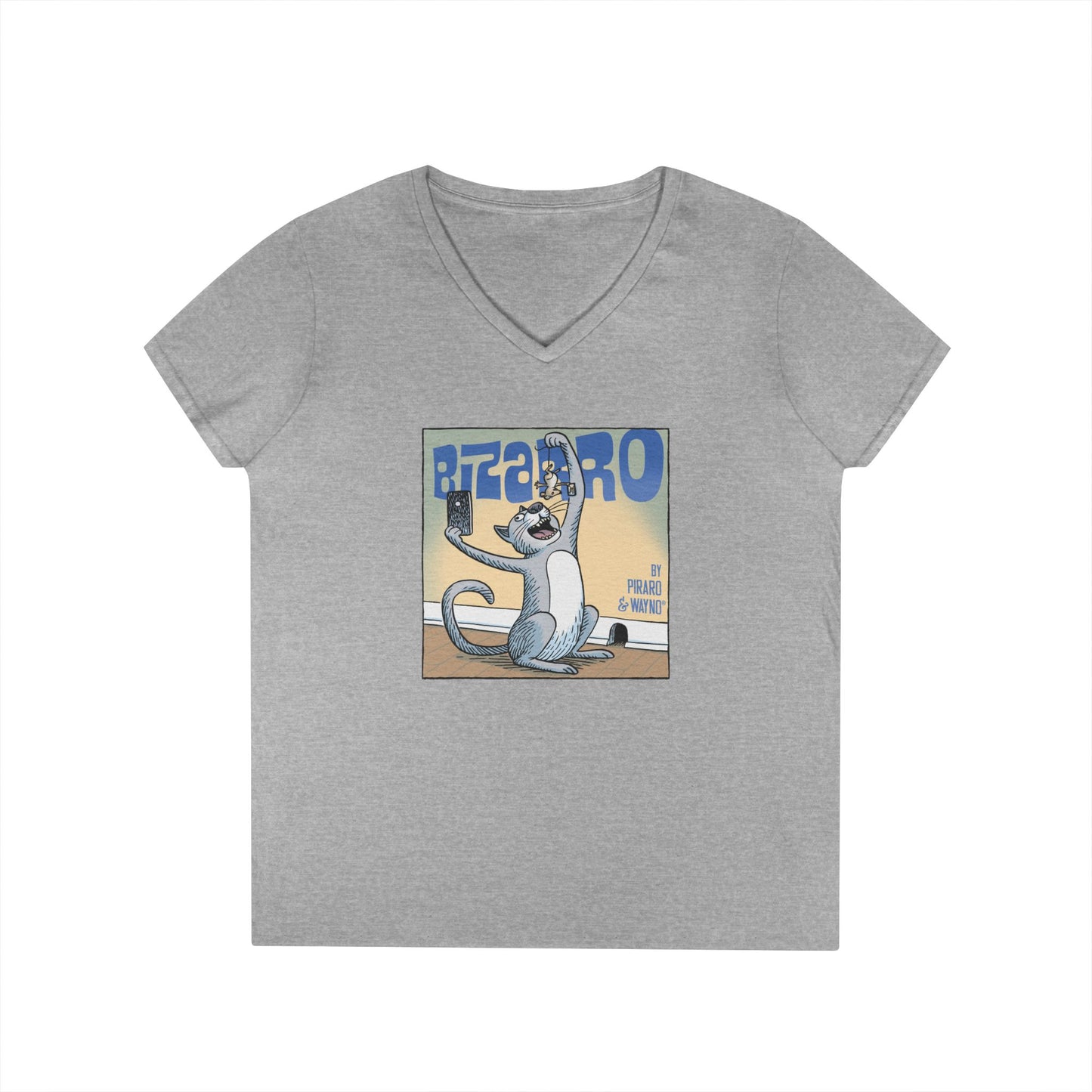 Bizarro Ladies' “Cat and Mouse” V-Neck T-Shirt