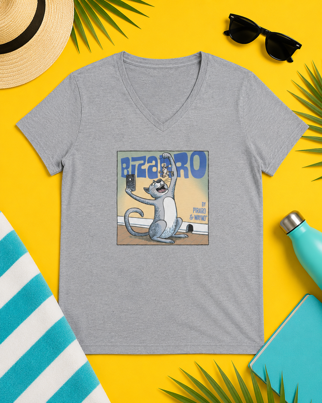 Bizarro Ladies' “Cat and Mouse” V-Neck T-Shirt