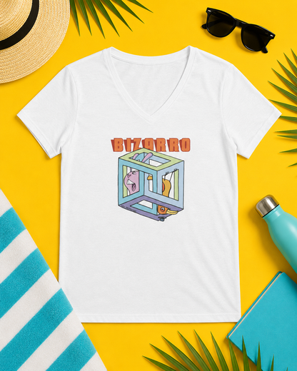 Bizarro Ladies' “Escher Cube” V-Neck T-Shirt